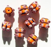 8 14mm Orange, Black, & Lilac Square Bumpy Beads